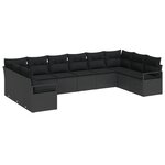 Ensemble de 10 pièces de canapé de jardin avec coussins  Noir  Poly Rattan