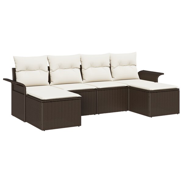 Ensemble de Canapé de Jardin de 6 Pièces avec Coussins en Rattan Marron