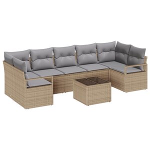 Ensemble de canapé de jardin 8 pièces vidaXL avec coussins en poly rotin beige