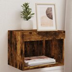 vidaXL Table de chevet murale avec lumières LED chêne fumé