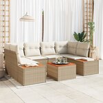 Ensemble de Canapés de Jardin 6 Pièces avec Coussins Beige Poly Rattan Acacia