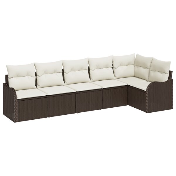 vidaXL Ensemble de Canapé de Jardin 6 Pièces avec Coussins en Poly Rotin Marron