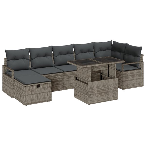 Canapé Jardin 8 Pièces avec Coussins Gris Poly Rattan