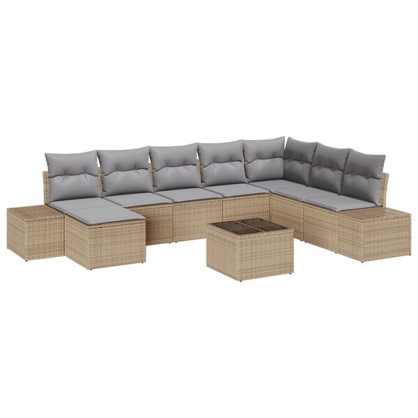 vidaXL Ensemble de canapé de jardin 9 pièces avec coussins en poly rotin noir