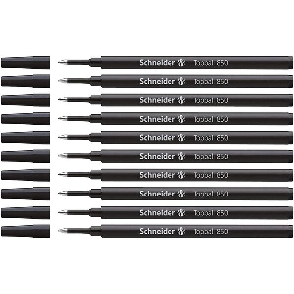 Recharge pour roller topball 850 pointe moyenne 05 noir x 10 schneider