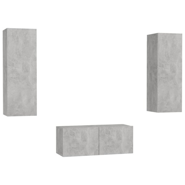 vidaXL Ensemble de meubles TV 3 Pièces Gris béton Bois d'ingénierie