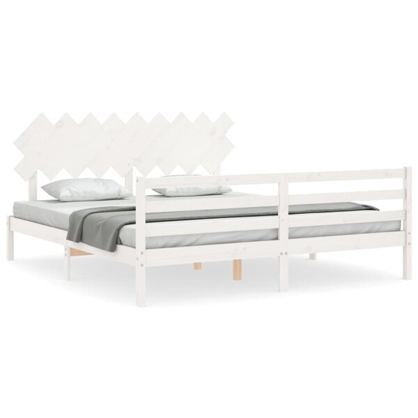 vidaXL Cadre de lit avec tête de lit blanc Super King Size bois massif