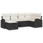 Ensemble canapé jardin 6 pièces avec coussins en rattan poly noir