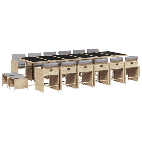 vidaXL Ensemble à manger de jardin et coussins 17 Pièces mélange beige