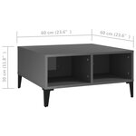 vidaXL Table basse gris brillant 60x60x30 cm bois d'ingénierie