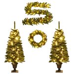 vidaXL Arbres de Noël artificiels 2 Pièces et couronne  guirlande et LED