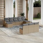vidaXL Salon de jardin et coussins 10 Pièces mélange beige résine tressée