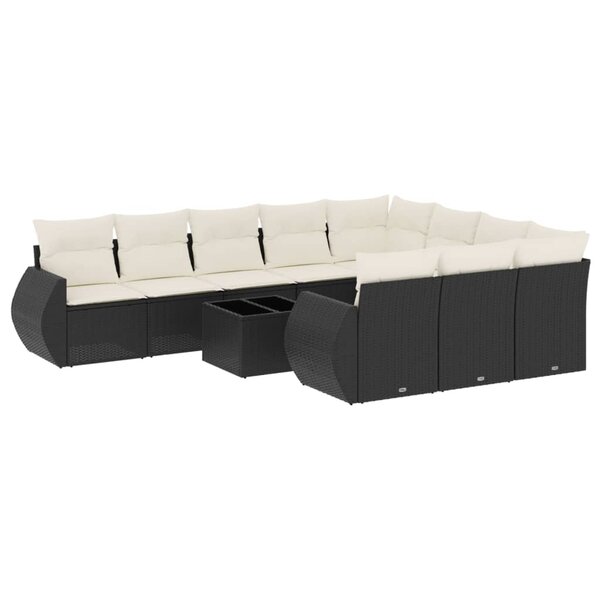 vidaXL Salon de jardin 11 Pièces avec coussins noir résine tressée