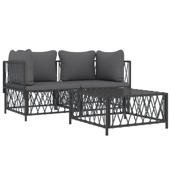 Salon de jardin meuble d'extérieur ensemble de mobilier avec coussins 3 pièces anthracite acier 02_0018290