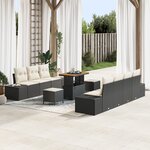 vidaXL Ensemble canapé jardin 10 pièces avec coussins noir poly rotin acacia