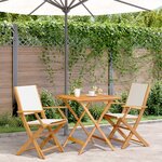 vidaXL Ensemble de bistro 3 Pièces blanc crème tissu et bois massif