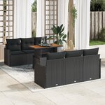 Ensemble de Canapés de Jardin vidaXL 7 Pièces avec Coussins Noir Poly Rattan