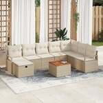 Ensemble de canapé de jardin de 9 pièces avec coussins en poly rattan beige
