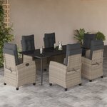 vidaXL Ensemble à manger de jardin et coussins 7 Pièces gris clair rotin