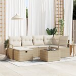 Ensemble de Canapés de Jardin 7 Pièces avec Coussins Beige en Poly Rotin