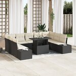 vidaXL Ensemble de canapé de jardin de 10 pièces avec coussins en poly rattan noir