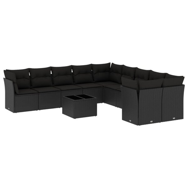 vidaXL Salon de jardin 11 Pièces avec coussins noir résine tressée