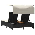 vidaXL Chaise longue double et auvent et coussins noir résine tressée