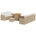 Ensemble Canapé de Jardin de 10 Pièces avec Coussins Beige Rattan Poly Acacia