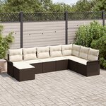 vidaXL Ensemble de canapé de jardin 8 pièces avec coussins en poly rotin marron