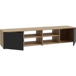 Meuble TV PILVI- chêne et noir - 2 Portes + 4 niches - 180 x 42 x 37 cm