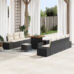 Ensemble de Canapés de Jardin de 10 pièces avec Coussins en Noir Rattan Poly Acacia
