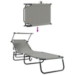vidaXL Transat pliant avec auvent en tissu Oxford 600D gris