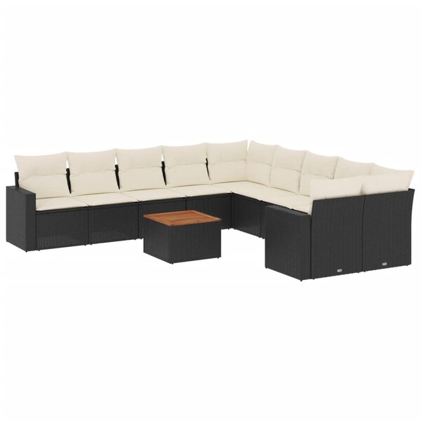 vidaXL Salon de jardin 11 Pièces avec coussins noir résine tressée