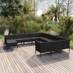 vidaXL Salon de jardin 12 Pièces avec coussins résine tressée noir
