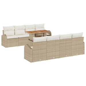 Ensemble de canapés de jardin 9 pièces avec coussins beige poly rotin vidaXL