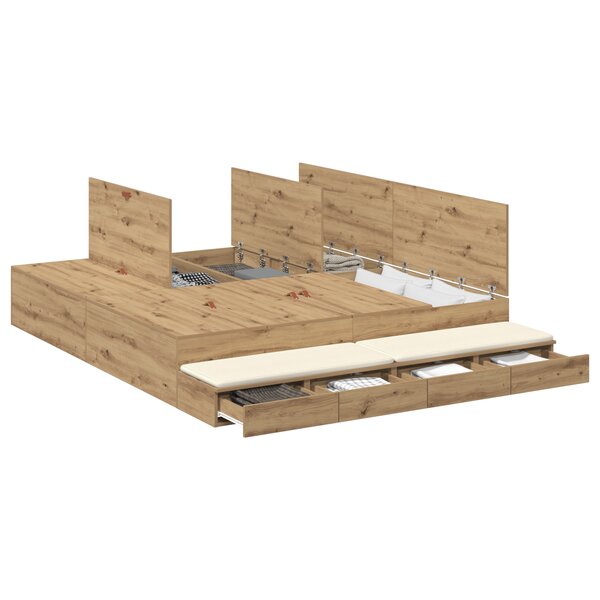 vidaXL Cadre de lit de rangement Chêne Artisan 180x200 cm