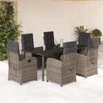 vidaXL Ensemble à manger de jardin et coussins 7 Pièces gris rotin