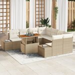 vidaXL Set de canapé de jardin 9 pièces avec coussins beige poly rotin