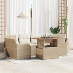 Ensemble de canapé de jardin de 7 pièces vidaXL avec coussins Beige en polyrotin et acacia