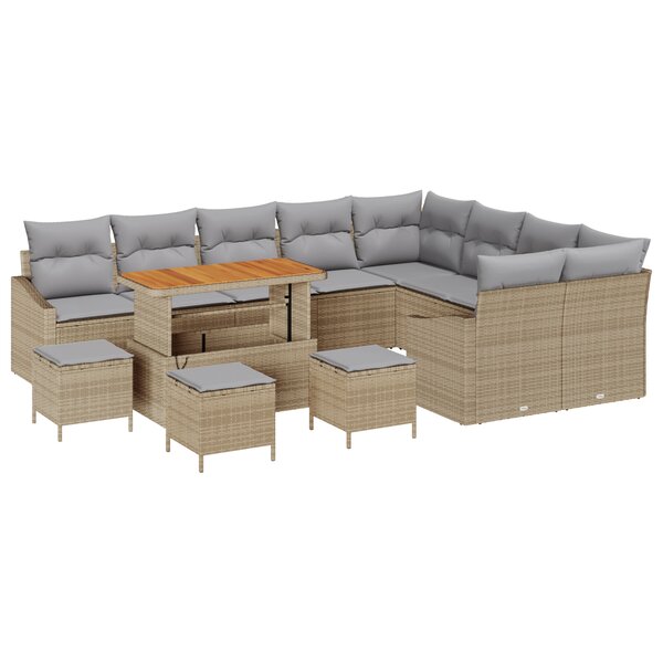 Ensemble de Canapé de Jardin vidaXL de 13 pièces avec Coussins Beige Poly Rattan Acacia