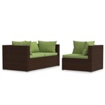 vidaXL Salon de jardin 3 Pièces avec coussins Marron Résine tressée
