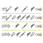 Perel Kit de fixation  2 tendeurs  2 pitons à visser  2 pontets sur platine  2 mousquetons  corde en nylon
