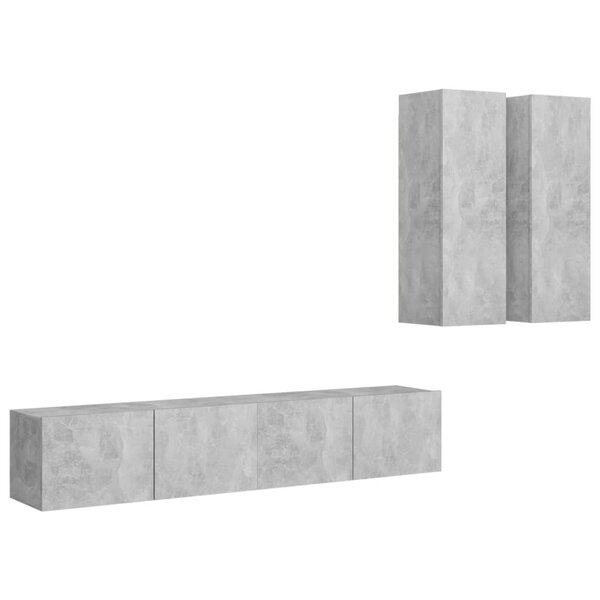vidaXL Ensemble de meubles TV 4 Pièces Gris béton Bois d'ingénierie