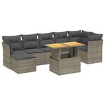vidaXL Salon de jardin 8 Pièces avec coussins gris résine tressée