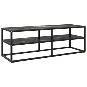 vidaXL Meuble TV noir avec verre marbre noir 120x40x40 cm