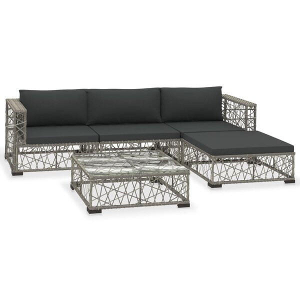 Salon de jardin meuble d'extérieur ensemble de mobilier 5 pièces avec coussins résine tressée gris 02_0016431