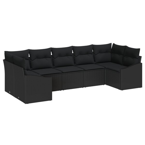 vidaXL Set de canapé de jardin 7 pièces avec coussins noir poly rattan