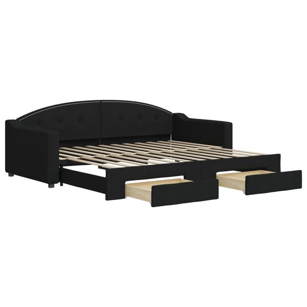 vidaXL Lit de jour avec gigogne et tiroirs sans matelas noir 90x200 cm