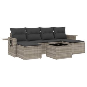 vidaXL Salon de jardin avec coussins 7 Pièces gris clair résine tressée