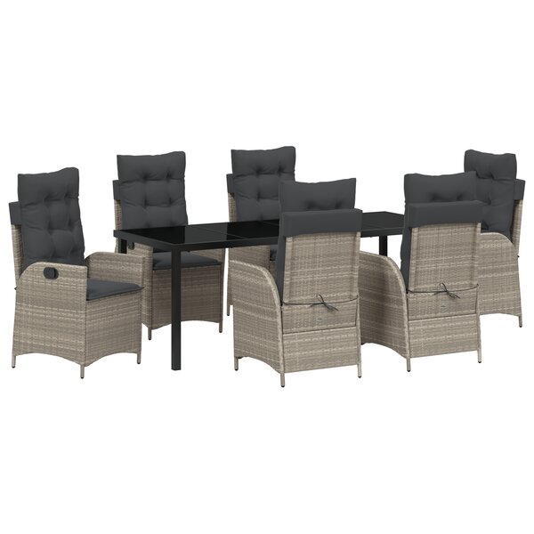 vidaXL Ensemble de salle à manger de jardin 7 pièces avec coussins gris en poly rotin